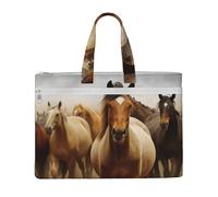 MMSJSBVY Borsa alla moda del documento della tela di quiz di matematica, tote di grande capacità con le tasche doppie della chiusura lampo per pendolarismo e studio, Molti Cavalli, Taglia unica