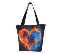 MMSJSBVY Borsa da donna con piume di pavone, borsa per la spesa, grande capacità, adatta per shopping, gite in spiaggia e fitness, Cuore Fuoco e Acqua, Taglia unica