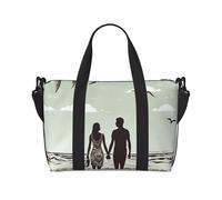 MMSJSBVY Borsa da viaggio unisex con acqua marina trasparente, borsa da palestra resistente all'acqua, borsa da viaggio con tracolla regolabile di grande capacità, Coppie sposate a piedi sulla