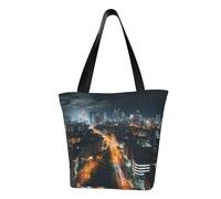 MMSJSBVY Borsa della spesa della borsa delle donne del modello del fiore tropicale, borsa di grande capacità, adatta per lo shopping, i viaggi in spiaggia e il fitness, Vista notturna della città