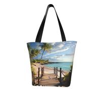 MMSJSBVY Borsa della spesa della borsa delle donne del modello del fiore tropicale, borsa di grande capacità, adatta per lo shopping, i viaggi in spiaggia e il fitness, Palme Spiaggia Mare Oceano