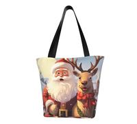 MMSJSBVY Borsa della spesa della borsa delle donne dell'occhio del fumetto, borsa di grande capacità, adatta per lo shopping, i viaggi in spiaggia e il fitness, Babbo Natale e renna, Taglia unica