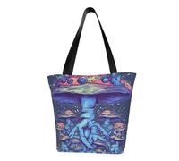 MMSJSBVY Borsa della spesa della borsa delle donne dell'occhio del fumetto, borsa di grande capacità, adatta per lo shopping, i viaggi in spiaggia e il fitness, Danza dei funghi blu, Taglia unica
