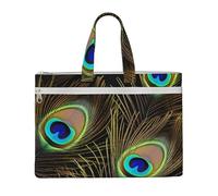 MMSJSBVY Borsa elegante del documento della tela del modello delle piume di pavone, tote di grande capacità con le tasche doppie della chiusura lampo per il pendolarismo e lo studio, Piume di pavone