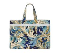 MMSJSBVY Borsa elegante del documento della tela del modello delle piume di pavone, tote di grande capacità con le tasche doppie della chiusura lampo per il pendolarismo e lo studio, Elegante Oro Blu