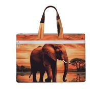 MMSJSBVY Borsa elegante del documento della tela della farfalla di Musica, tote di grande capacità con le tasche doppie della chiusura lampo per il pendolarismo e lo studio, Elefante Tramonto, Taglia