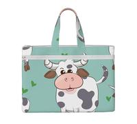 MMSJSBVY Borsa elegante del documento della tela delle campane di Natale, borsa tote di grande capacità con le tasche doppie della chiusura lampo per pendolarismo e studio, Graziosa mucca., Taglia