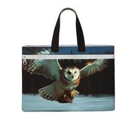 MMSJSBVY Borsa elegante del documento della tela delle labbra dell'oro, totalizzatore di grande capacità con le tasche doppie della chiusura lampo per pendolarismo e studio, Gufo Volante, Taglia unica