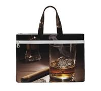 MMSJSBVY Borsa elegante del documento della tela dell'oca carina, totalizzatore di grande capacità con le tasche doppie della chiusura lampo per il pendolarismo e lo studio, Foto di Whisky e Sigaretta