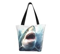 MMSJSBVY Borsa per la spesa da donna con astronauta che atterrano sulla luna, grande capacità, adatta per shopping, gite in spiaggia e fitness, Squalo nel mare, Taglia unica