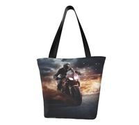 MMSJSBVY Borsa per la spesa da donna con astronauta che atterrano sulla luna, grande capacità, adatta per shopping, gite in spiaggia e fitness, uomo, cavalcare, uno, moto, Taglia unica