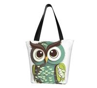 MMSJSBVY Borsa per la spesa da donna con astronauta che atterrano sulla luna, grande capacità, adatta per shopping, gite in spiaggia e fitness, Gufo Carino Verde Cartoon, Taglia unica