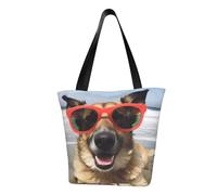 MMSJSBVY Borsa per la spesa da donna, con delfino con un sorriso, grande capacità, adatta per shopping, gite in spiaggia e fitness, Cane con gli occhiali Ocean Beach, Taglia unica