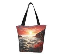 MMSJSBVY Borsa per la spesa da donna con fiocco di neve, grande capacità, adatta per shopping, gite in spiaggia e fitness, Scogliera rossa della spiaggia, Taglia unica