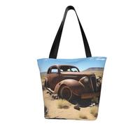 MMSJSBVY Borsa per la spesa da donna con fiocco di neve, grande capacità, adatta per shopping, gite in spiaggia e fitness, Ruote abbandonate nel deserto, Taglia unica