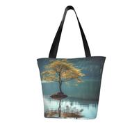 MMSJSBVY Borsa per la spesa da donna con stampa di bulldog inglese, grande capacità, adatta per shopping, gite in spiaggia e fitness, Lago tranquillo e un albero, Taglia unica