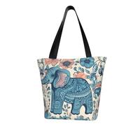 MMSJSBVY Borsa per la spesa da donna con stampa di bulldog inglese, grande capacità, adatta per shopping, gite in spiaggia e fitness, Elefante e fiore, Taglia unica