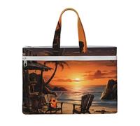 MMSJSBVY Borsa portadocumenti in tela alla moda con cani labrador, borsa tote di grande capacità con tasche doppie con cerniera per pendolarismo e studio, Chitarra sulla spiaggia, Taglia unica