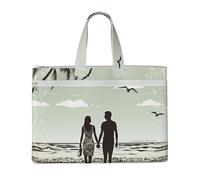 MMSJSBVY Borsa portadocumenti in tela alla moda con coppia sposata che cammina sulla spiaggia, borsa tote di grande capacità con tasche doppie con cerniera per pendolarismo e studio, Coppie sposate a