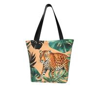 MMSJSBVY Candle, borsa da donna, borsa per la spesa, grande capacità, adatta per shopping, gite in spiaggia e fitness, Motivo leopardato e foglie di palma, Taglia unica