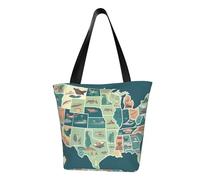 MMSJSBVY Candle, borsa da donna, borsa per la spesa, grande capacità, adatta per shopping, gite in spiaggia e fitness, Mappa degli Stati Uniti Seashore, Taglia unica