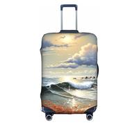 MMSJSBVY Copertura elastica per bagagli con cuori e fiori, resistente alla polvere e ai graffi, per bagagli da 45,7 a 81,7 cm, Spiaggia di sabbia del faro del mare, S