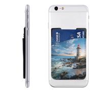 MMSJSBVY Custodia per cellulare Chicago Illinois USA, porta carte di credito - custodia adesiva in pelle PU per il retro della maggior parte degli smartphone, Faro della Spiaggia, Taglia unica