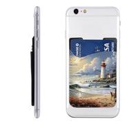 MMSJSBVY Custodia per cellulare con porta carte di credito con fiori autunnali e zucca, in pelle sintetica, per il retro della maggior parte degli smartphone, Spiaggia di sabbia del faro del mare,
