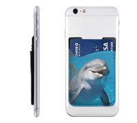 MMSJSBVY Custodia per cellulare con porta carte di credito - Custodia adesiva in pelle PU per il retro della maggior parte degli smartphone, Delfino con un sorriso, Taglia unica