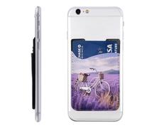 MMSJSBVY Custodia per cellulare con porta carte di credito e farfalle su rose, custodia adesiva in pelle sintetica per il retro della maggior parte degli smartphone, Bici da campo lavanda, Taglia