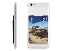 MMSJSBVY Custodia per cellulare con porta carte di credito, in pelle sintetica adesiva per la parte posteriore della maggior parte degli smartphone, Ruote abbandonate nel deserto, Taglia unica