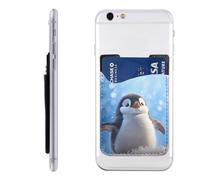 MMSJSBVY Custodia per cellulare con scomparto per carte di credito, in pelle sintetica adesiva, per la parte posteriore della maggior parte degli smartphone, Pinguino felice, Taglia unica