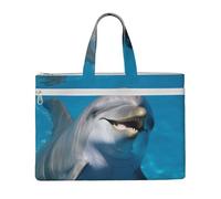 MMSJSBVY Delfino con un sorriso elegante borsa portadocumenti in tela, grande capacità tote con doppia cerniera tasche per pendolarismo e studio, Delfino con un sorriso, Taglia unica