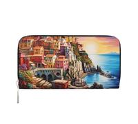 MMSJSBVY Esplosione Firework Portafoglio lungo per le donne Portafoglio in pelle con cerniera Portafoglio di grande capacità con scomparti per carte di credito, Cinque Terre Paesaggio, taglia unica