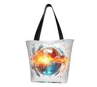 MMSJSBVY Happy Penguin - Borsa per la spesa da donna, grande capacità, adatta per shopping, gite in spiaggia e fitness, Basket Fiamme e Gocce d'acqua, Taglia unica