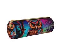 MMSJSBVY Ireland Outdoors County Clare The Cliffs - Astuccio cilindrico in pelle, per matite, grande capacità, adatto per studenti, ufficio, viaggi, pennelli da trucco, con cerniera, Motivo Gufo