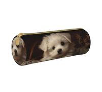 MMSJSBVY Ireland Outdoors County Clare The Cliffs - Astuccio cilindrico in pelle, per matite, grande capacità, adatto per studenti, ufficio, viaggi, pennelli da trucco, con cerniera, Cane carino