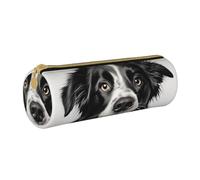 MMSJSBVY Ireland Outdoors County Clare The Cliffs - Astuccio cilindrico in pelle, per matite, grande capacità, adatto per studenti, ufficio, viaggi, pennelli da trucco, con cerniera, Border Collie