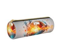 MMSJSBVY Ireland Outdoors County Clare The Cliffs - Astuccio cilindrico in pelle, per matite, grande capacità, adatto per studenti, ufficio, viaggi, pennelli da trucco, con cerniera, Basket Fiamme e