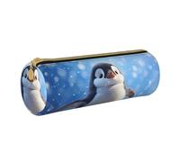 MMSJSBVY Ireland Outdoors County Clare The Cliffs - Astuccio cilindrico in pelle, per matite, grande capacità, adatto per studenti, ufficio, viaggi, pennelli da trucco, con cerniera, Pinguino felice