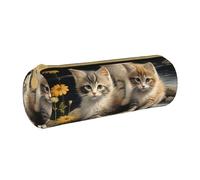 MMSJSBVY Ireland Outdoors County Clare The Cliffs - Astuccio cilindrico in pelle, per matite, grande capacità, adatto per studenti, ufficio, viaggi, pennelli da trucco, con cerniera, Simpatico gatto