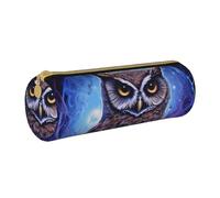 MMSJSBVY Ireland Outdoors County Clare The Cliffs - Astuccio cilindrico in pelle, per matite, grande capacità, adatto per studenti, ufficio, viaggi, pennelli da trucco, con cerniera, Gufo blu., Taglia