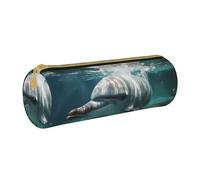 MMSJSBVY Ireland Outdoors County Clare The Cliffs - Astuccio cilindrico in pelle, per matite, grande capacità, adatto per studenti, ufficio, viaggi, pennelli da trucco, con cerniera, Delfino carino