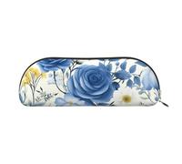 MMSJSBVY Lying Tiger - Astuccio in pelle per matite, organizer semicircolare con cerniera per penne, cosmetici e viaggi, Fiore Blu Floreale Modello Rose, Taglia unica, Zaino per la scuola