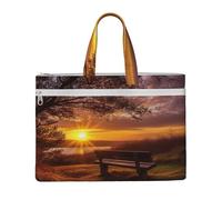 MMSJSBVY Macaron Biscuit Aromatizzato Pastries Elegante Canvas Documenti Bag, Grande Capacità Tote Con Doppia Cerniera Tasche Per Pendolarismo E Studio, Tramonto Di Panca Solitaria, Taglia unica