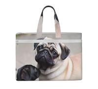 MMSJSBVY Macaron Biscuit Aromatizzato Pastries Elegante Canvas Documenti Bag, Grande Capacità Tote Con Doppia Cerniera Tasche Per Pendolarismo E Studio, Carlino per animali domestici, Taglia unica