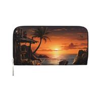 MMSJSBVY Matematica e Fisica Portafoglio lungo da donna in pelle con cerniera Portafoglio di grande capacità con scomparti per carte di credito, Chitarra sulla spiaggia, taglia unica