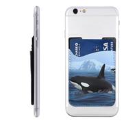 MMSJSBVY Merry Christmas Pictures - Custodia per cellulare con porta carte di credito, in pelle sintetica adesiva, per la parte posteriore della maggior parte degli smartphone, Killer Wales Nuotare