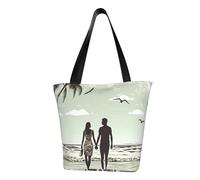 MMSJSBVY Miami, borsa da donna per la spesa, grande capacità, adatta per shopping, gite in spiaggia e fitness, Coppie sposate a piedi sulla spiaggia, Taglia unica