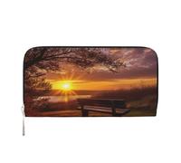 MMSJSBVY Museo del Louvre di Parigi Portafoglio lungo da donna Portafoglio in pelle con cerniera Portafoglio grande capacità con scomparti per carte di credito, Tramonto Di Panca Solitaria, taglia